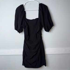 ASTR The Label Black Puff-Sleeve Square Neck Mini Dress